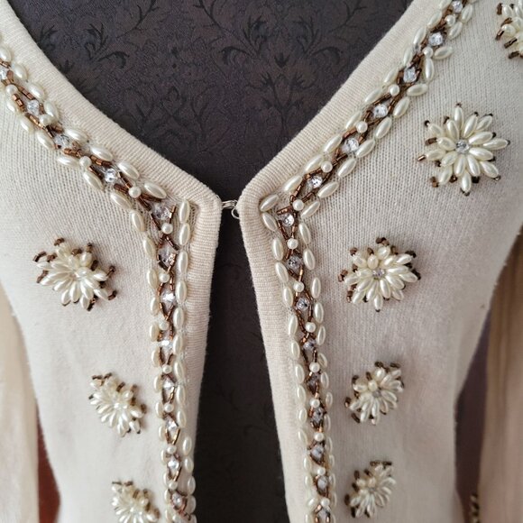 Vintage Moda International XS Beaded Snowflake Cardigan Sweater Silk Wool - Picture 6 of 7